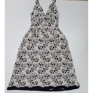 Gilner Farrar Crochet Knit Dress Women's Size Small Beige Navy‎ Maxi Fit Flare